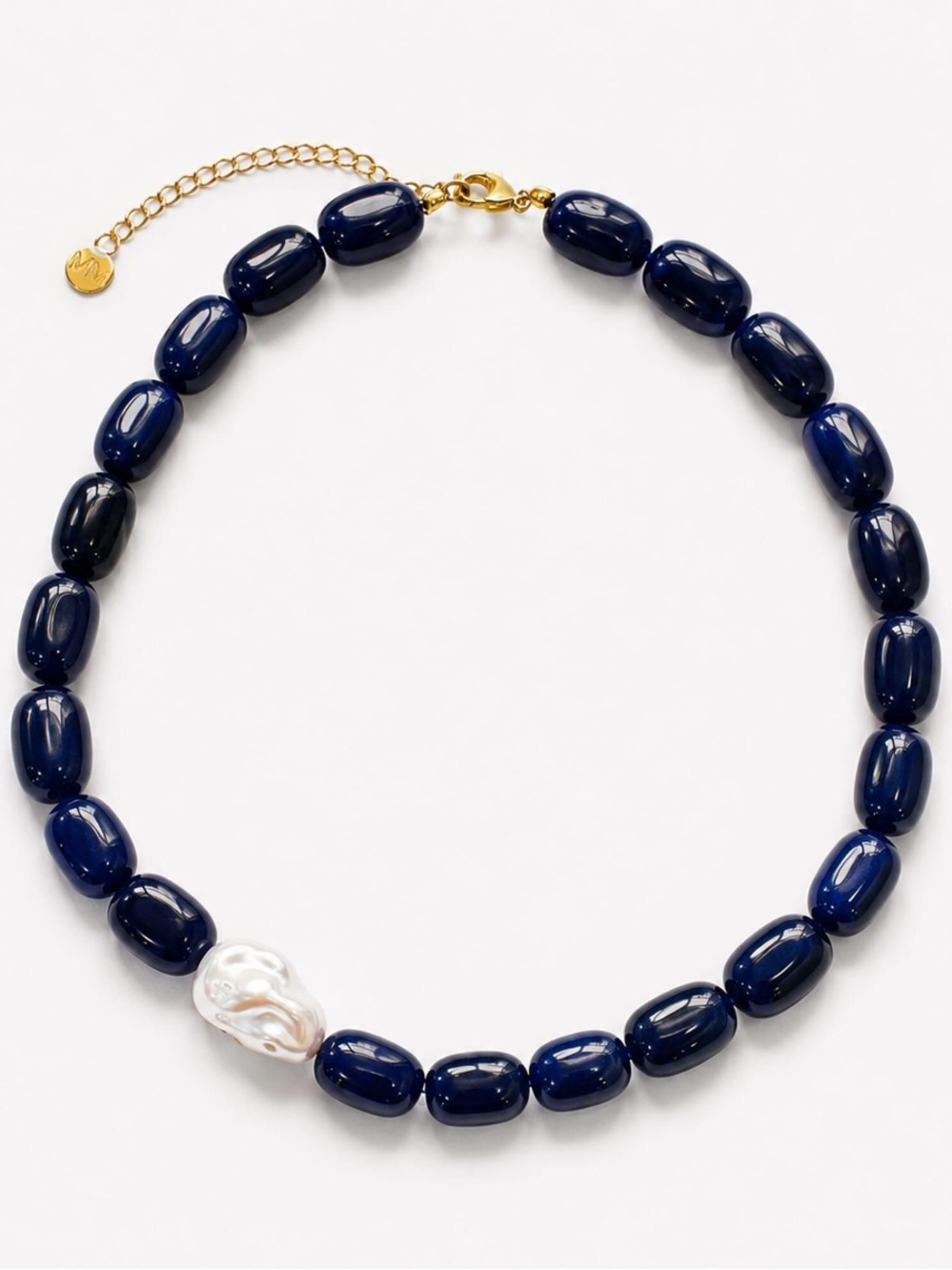 NEW Mayamar Blue Navy Chunky Beaded Faux Pearl Necklace Nautical Coastal Luxe